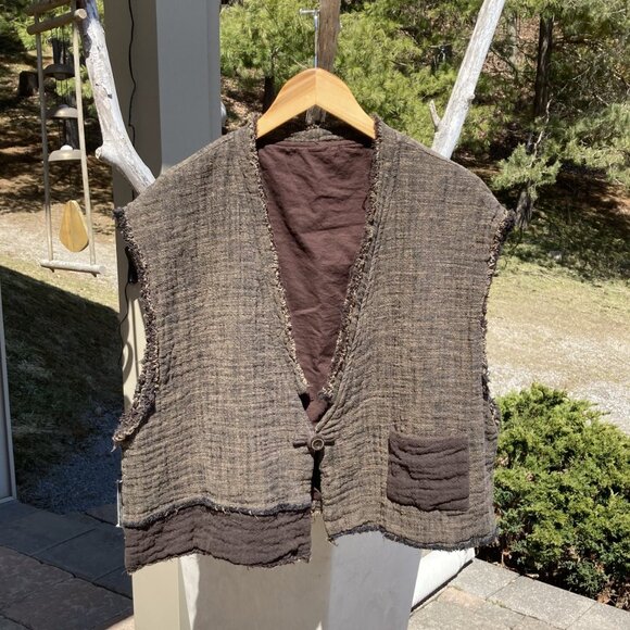 100% Cotton Double Sided Vest, OS, brown/khaki color - Picture 1 of 11